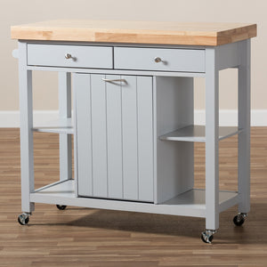 Baxton Studio Hayward Coastal And Farmhouse Light Grey Wood Kitchen Cart