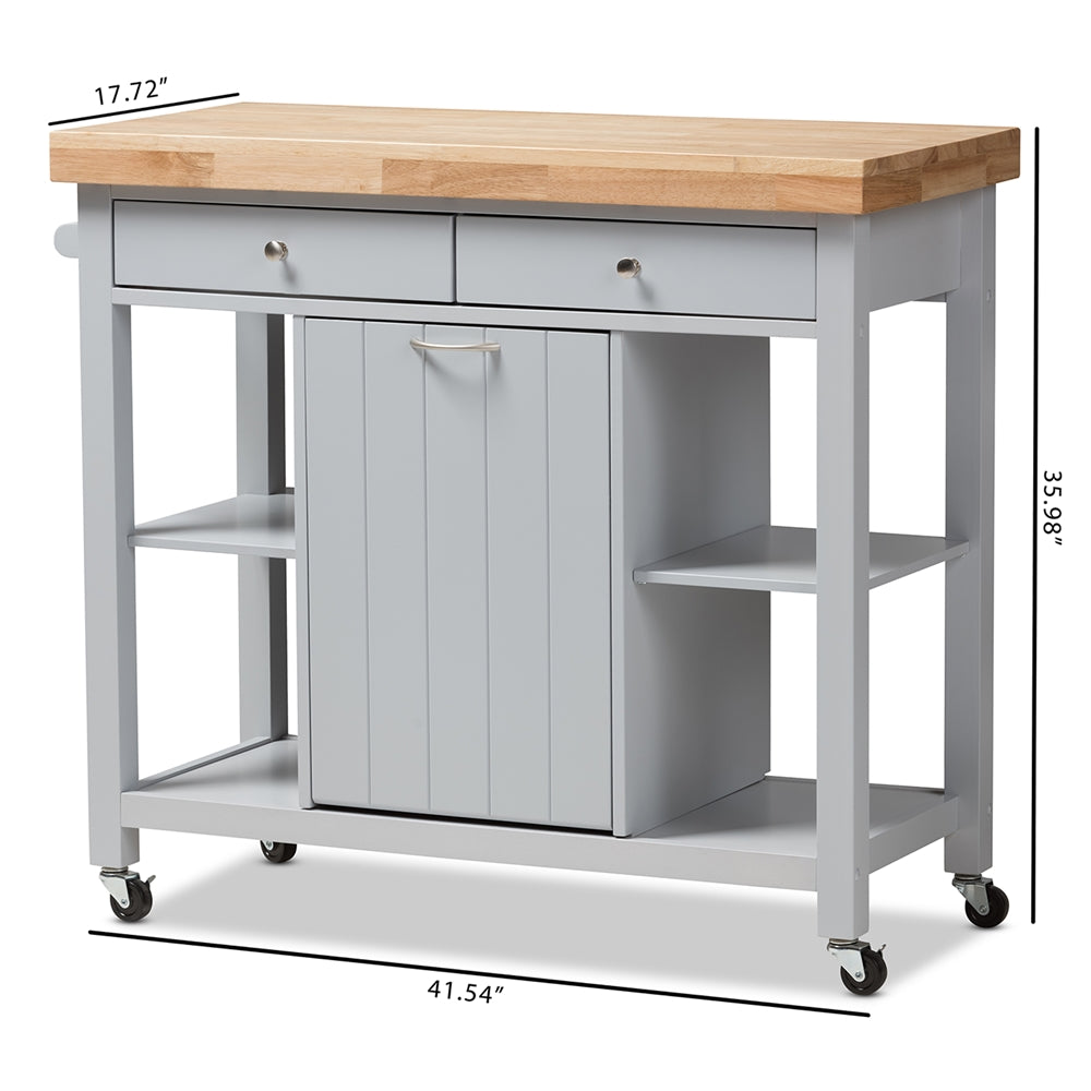 Baxton Studio Hayward Coastal And Farmhouse Light Grey Wood Kitchen Cart