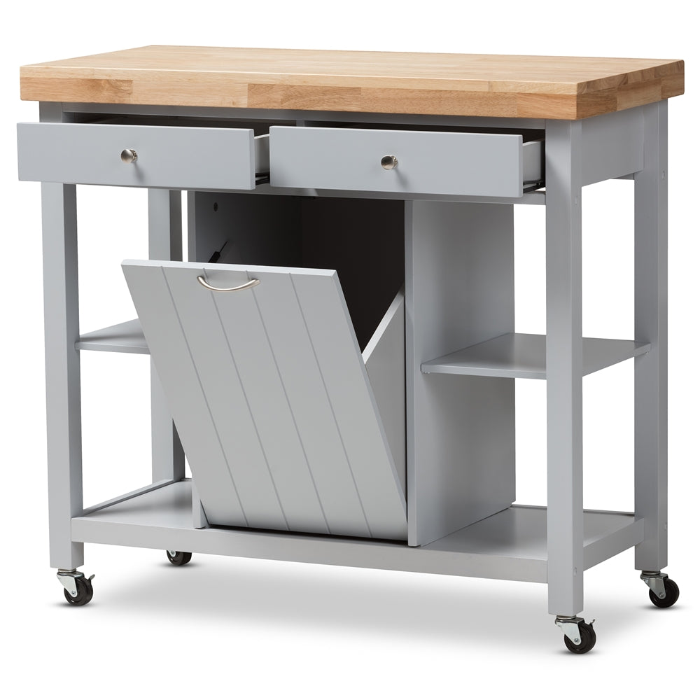 Baxton Studio Hayward Coastal And Farmhouse Light Grey Wood Kitchen Cart