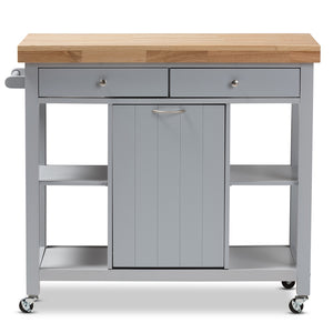 Baxton Studio Hayward Coastal And Farmhouse Light Grey Wood Kitchen Cart