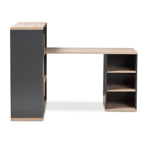 Baxton Studio Pandora Modern And Contemporary Dark Grey And Light Brown Two-Tone Study Desk With Built-In Shelving Unit