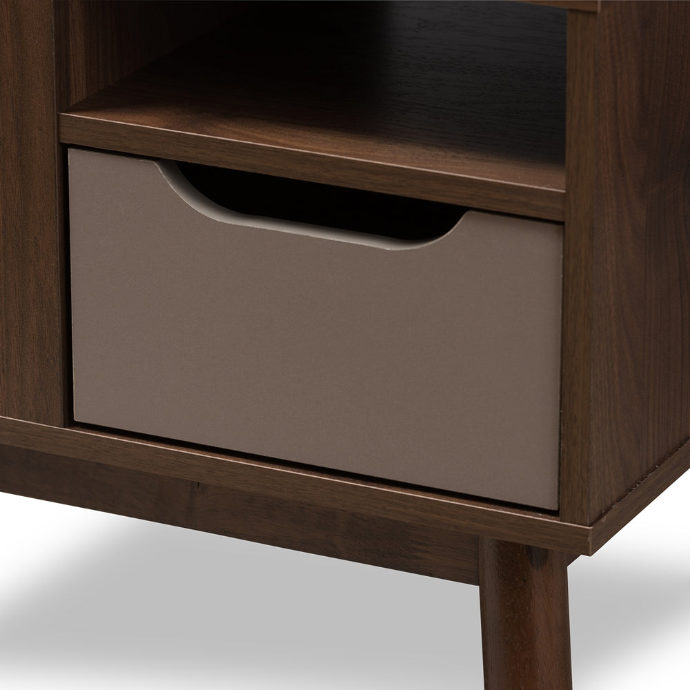 Baxton Studio Britta Mid-Century Modern Walnut Brown And Grey Two-Tone Finished Wood Nightstand