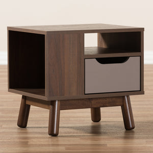 Baxton Studio Britta Mid-Century Modern Walnut Brown And Grey Two-Tone Finished Wood Nightstand