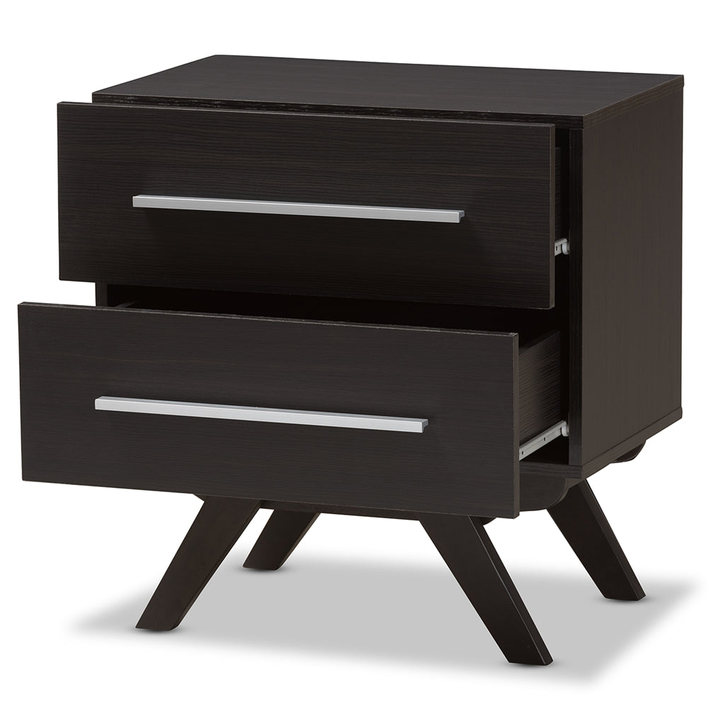 Baxton Studio Auburn Mid-Century Modern Espresso Brown Finished Wood 2-Drawer Nightstand