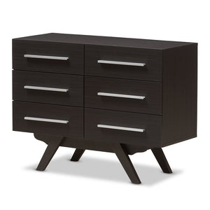 Baxton Studio Auburn Mid-Century Modern Espresso Brown Finished Wood 6-Drawer Dresser