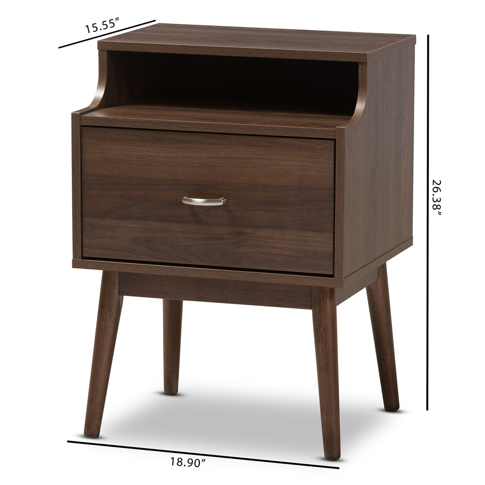 Baxton Studio Disa Mid-Century Modern Walnut Brown Finished Nightstand