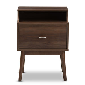 Baxton Studio Disa Mid-Century Modern Walnut Brown Finished Nightstand