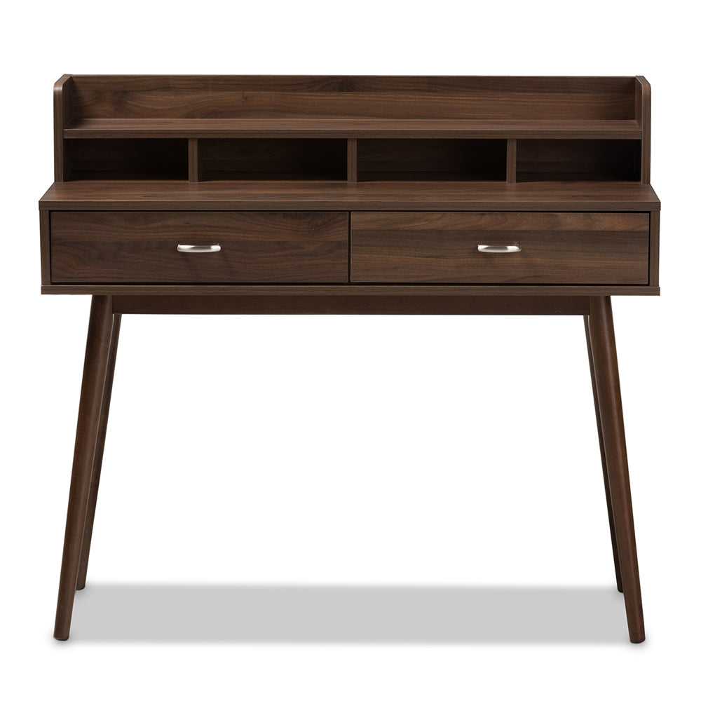 Baxton Studio Disa Mid-Century Modern Walnut Brown Finished 2-Drawer Desk