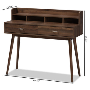 Baxton Studio Disa Mid-Century Modern Walnut Brown Finished 2-Drawer Desk