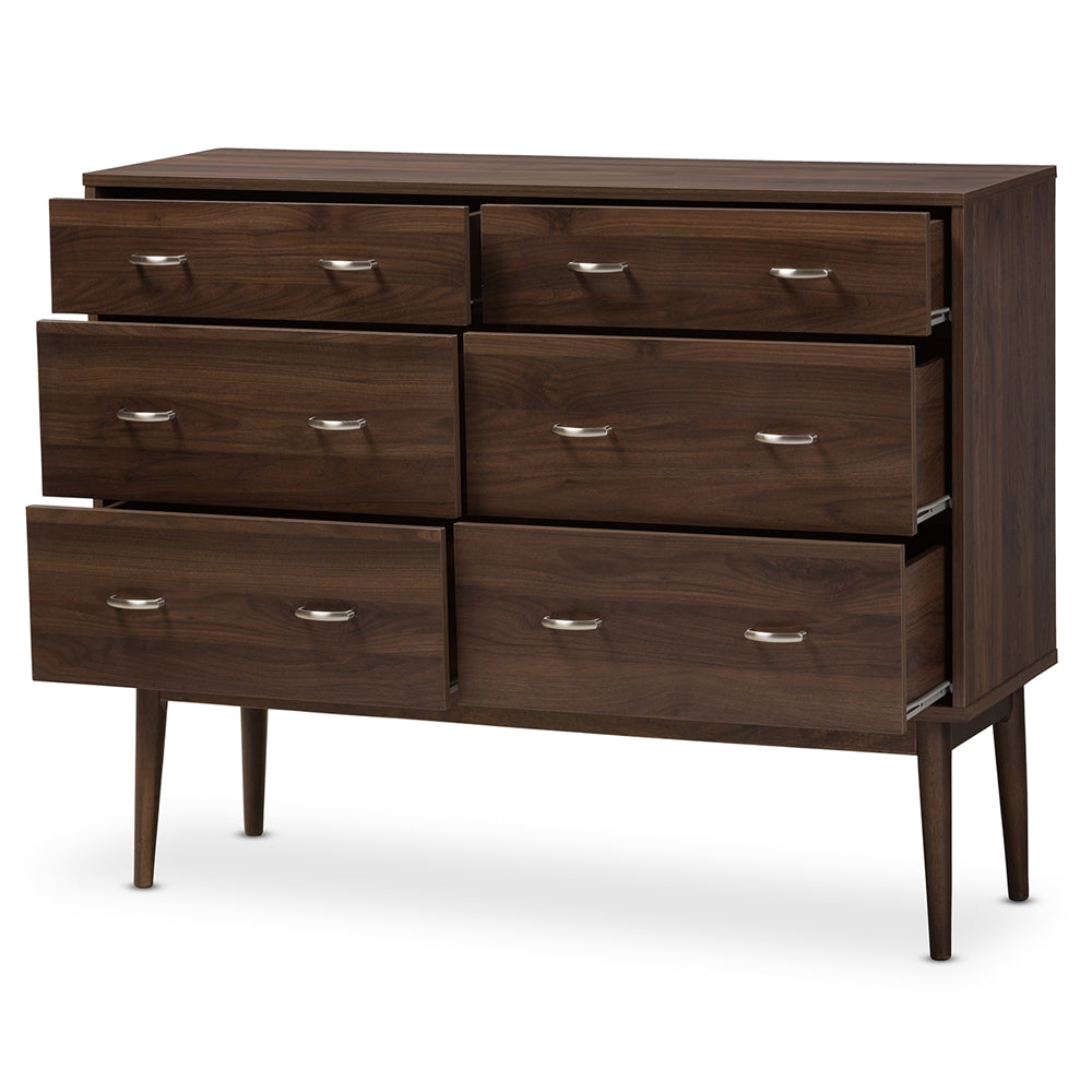 Baxton Studio Disa Mid-Century Modern Walnut Brown Finished 6-Drawer Dresser