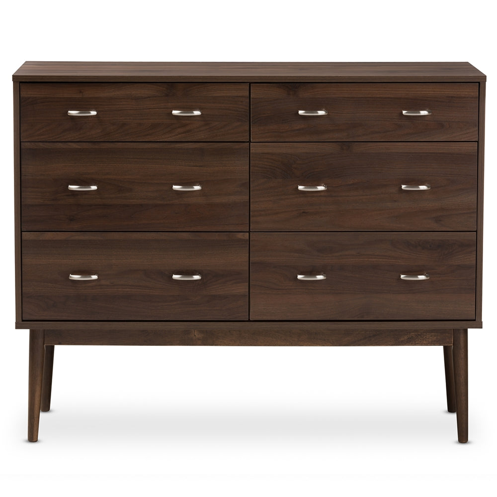 Baxton Studio Disa Mid-Century Modern Walnut Brown Finished 6-Drawer Dresser