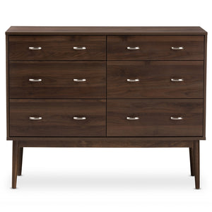 Baxton Studio Disa Mid-Century Modern Walnut Brown Finished 6-Drawer Dresser