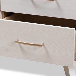 Baxton Studio Helena Mid-Century Modern Natural Oak And Whitewashed Finished Wood 6-Drawer Dresser