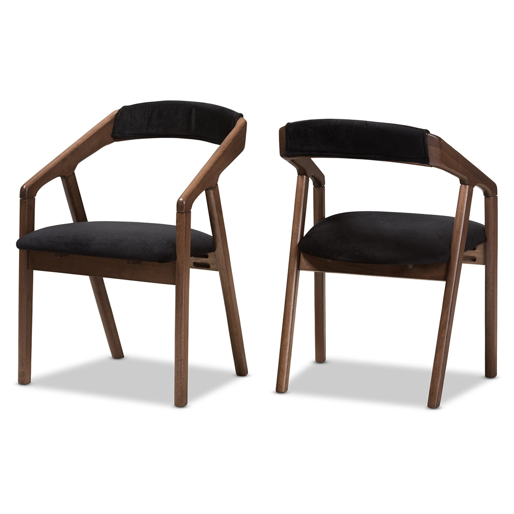 Baxton Studio Wendy Mid-Century Modern Black Velvet And "Oak" Medium Brown Wood Finishing Dining Chair Set Of 2