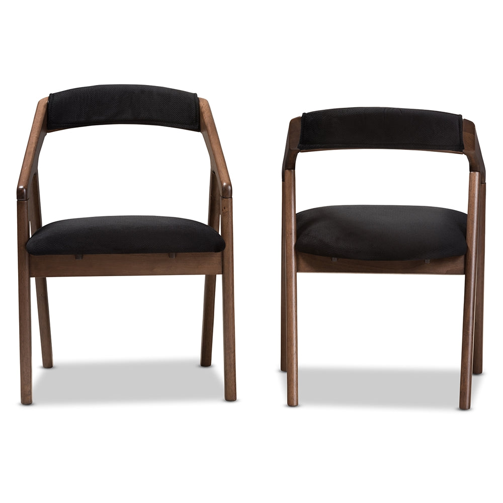 Baxton Studio Wendy Mid-Century Modern Black Velvet And "Oak" Medium Brown Wood Finishing Dining Chair Set Of 2