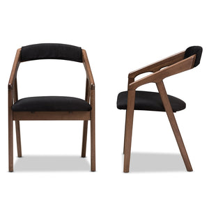 Baxton Studio Wendy Mid-Century Modern Black Velvet And "Oak" Medium Brown Wood Finishing Dining Chair Set Of 2