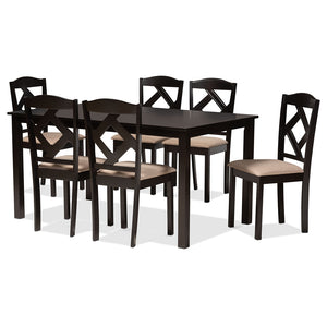 Baxton Studio Ruth Fabric Upholstered and Finished Wood 7-Piece Dining Set