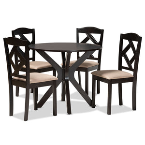 Baxton Studio Carlin Fabric Upholstered and Finished Wood 5-Piece Dining Set