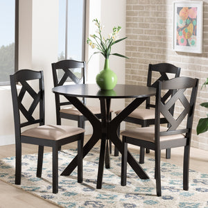 Baxton Studio Carlin Sand Fabric Upholstered And Dark Brown Finished Wood 5-Piece Dining Set