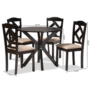 Baxton Studio Carlin Sand Fabric Upholstered And Dark Brown Finished Wood 5-Piece Dining Set