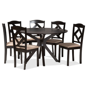 Baxton Studio Carlin Fabric Upholstered and Finished Wood 7-Piece Dining Set