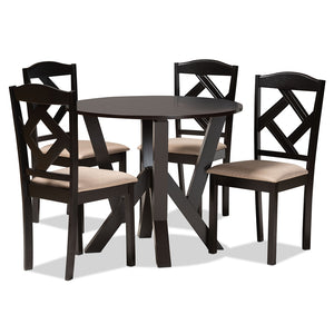 Baxton Studio Riona Fabric Upholstered and Finished Wood 5-Piece Dining Set