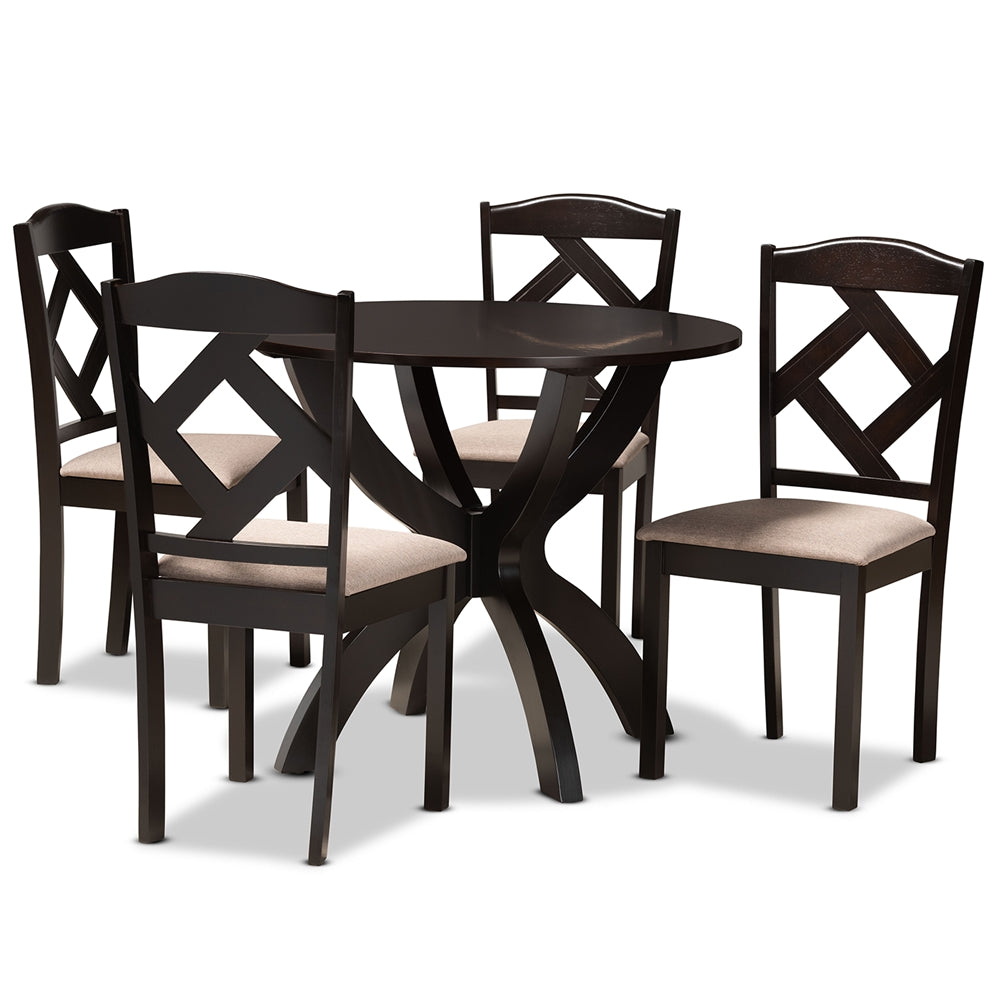 Baxton Studio Quinlan Modern And Contemporary Sand Fabric Upholstered And Dark Brown Finished Wood 5-Piece Dining Set