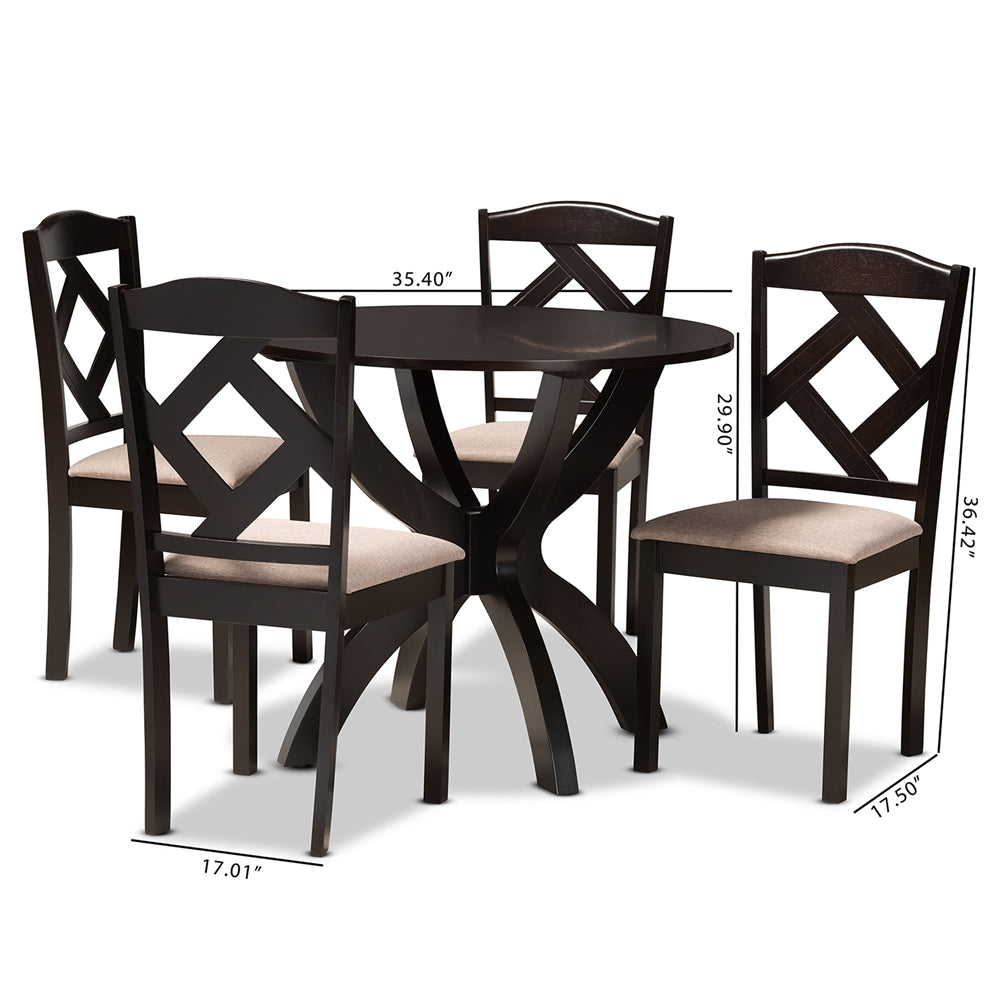 Baxton Studio Quinlan Modern And Contemporary Sand Fabric Upholstered And Dark Brown Finished Wood 5-Piece Dining Set