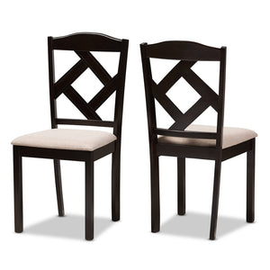 Baxton Studio Ruth Modern And Contemporary Beige Fabric Upholstered And Dark Brown Finished Dining Chair Set Of 2