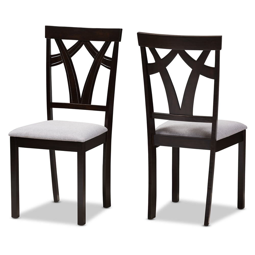 Baxton Studio Sylvia Modern And Contemporary Grey Fabric Upholstered And Dark Brown Finished Dining Chair Set Of 2