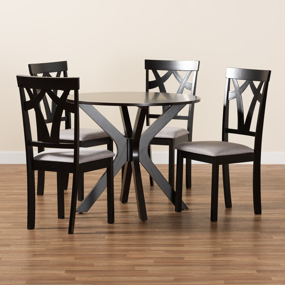 Baxton Studio Luise Modern And Contemporary Grey Fabric Upholstered And Dark Brown Finished Wood 5-Piece Dining Set