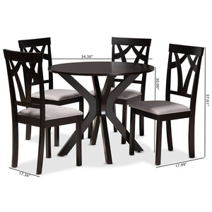 Baxton Studio Luise Modern And Contemporary Grey Fabric Upholstered And Dark Brown Finished Wood 5-Piece Dining Set