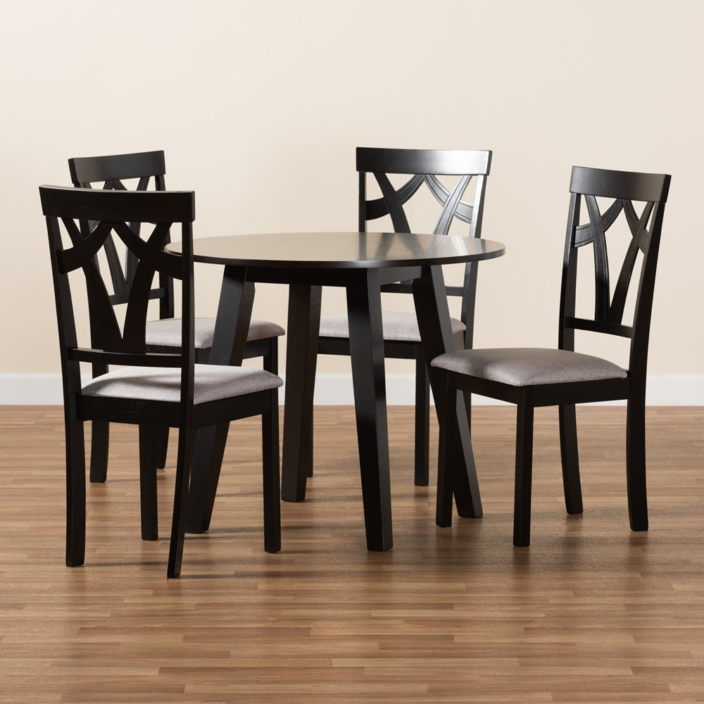 Baxton Studio Derya Modern Transitional Grey Fabric Upholstered And Dark Brown Finished Wood 5-Piece Dining Set