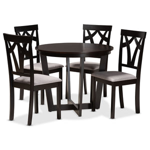 Baxton Studio Telma Modern And Contemporary Grey Fabric Upholstered And Dark Brown Finished Wood 5-Piece Dining Set