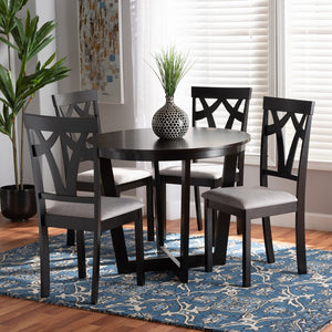 Baxton Studio Telma Modern And Contemporary Grey Fabric Upholstered And Dark Brown Finished Wood 5-Piece Dining Set