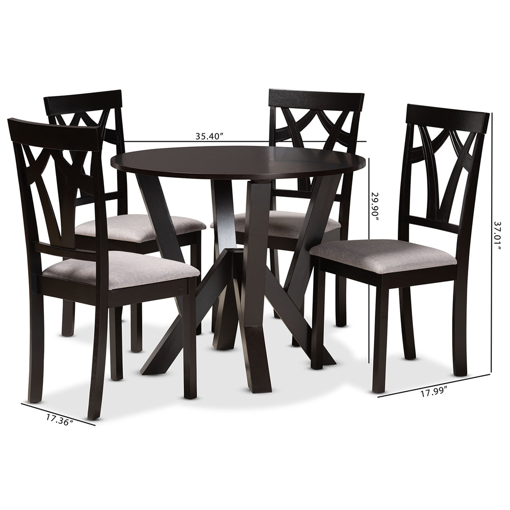 Baxton Studio Branca Modern And Contemporary Grey Fabric Upholstered And Dark Brown Finished Wood 5-Piece Dining Set