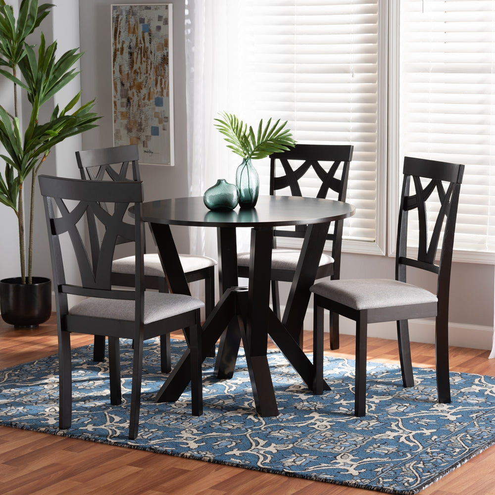 Baxton Studio Branca Modern And Contemporary Grey Fabric Upholstered And Dark Brown Finished Wood 5-Piece Dining Set