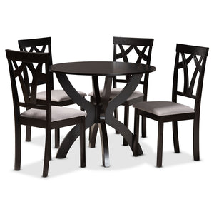 Baxton Studio Rasa Modern And Contemporary Grey Fabric Upholstered And Dark Brown Finished Wood 5-Piece Dining Set