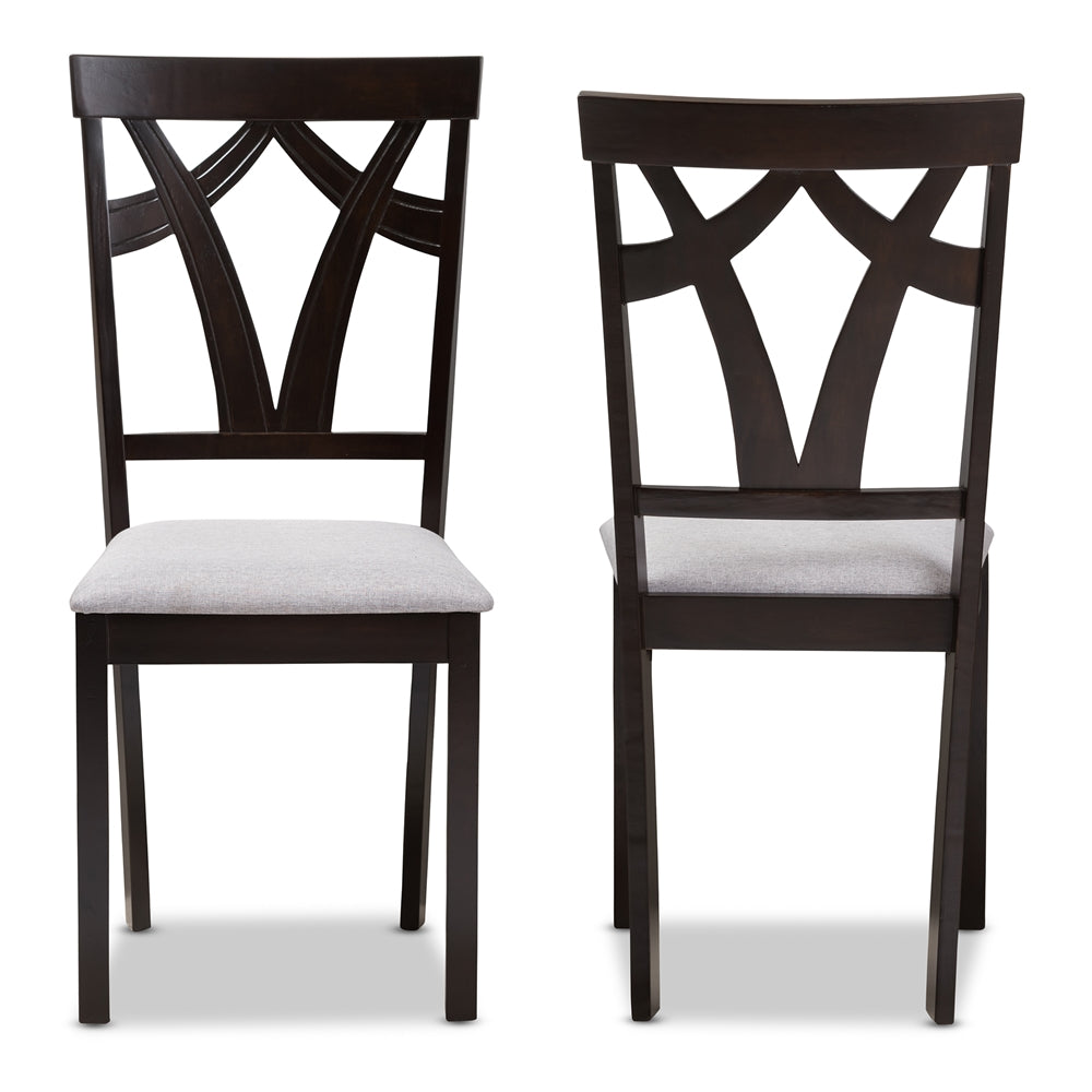 Baxton Studio Sylvia Modern And Contemporary Grey Fabric Upholstered And Dark Brown Finished Dining Chair Set Of 2