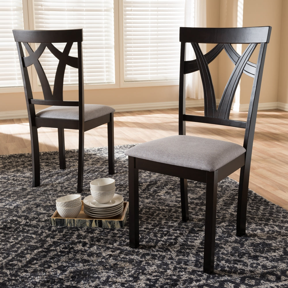 Baxton Studio Sylvia Modern And Contemporary Grey Fabric Upholstered And Dark Brown Finished Dining Chair Set Of 2