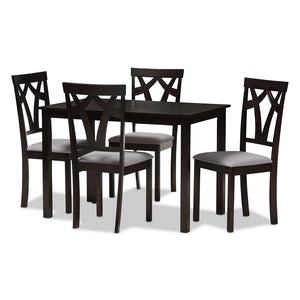 Baxton Studio Sylvia Modern And Contemporary Grey Fabric Upholstered And Dark Brown Finished 5-Piece Dining Set