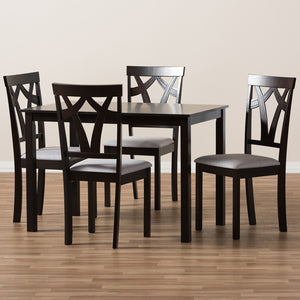 Baxton Studio Sylvia Modern And Contemporary Grey Fabric Upholstered And Dark Brown Finished 5-Piece Dining Set