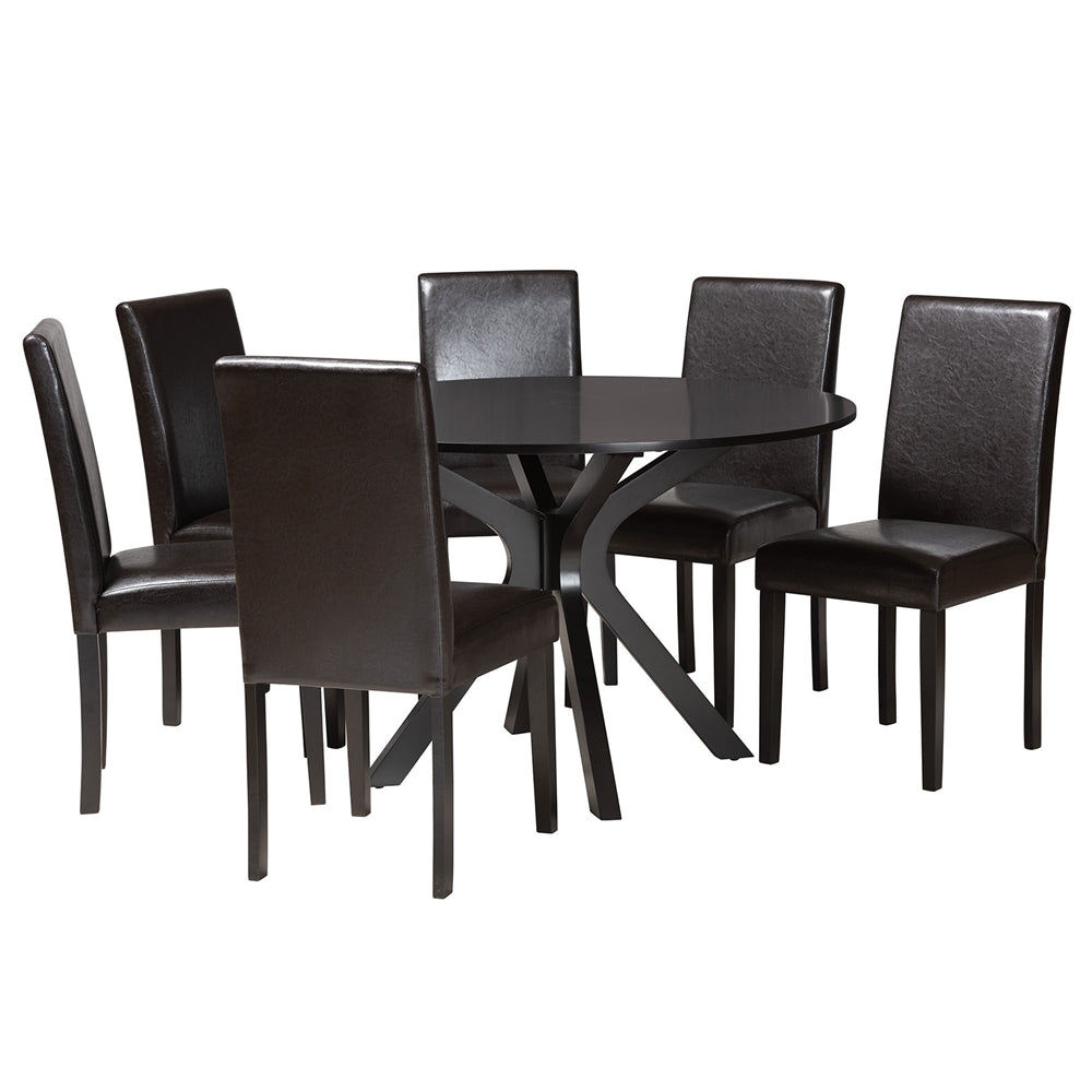 Baxton Studio Asli Modern Espresso Brown Faux Leather And Wood 7-Piece Dining Set