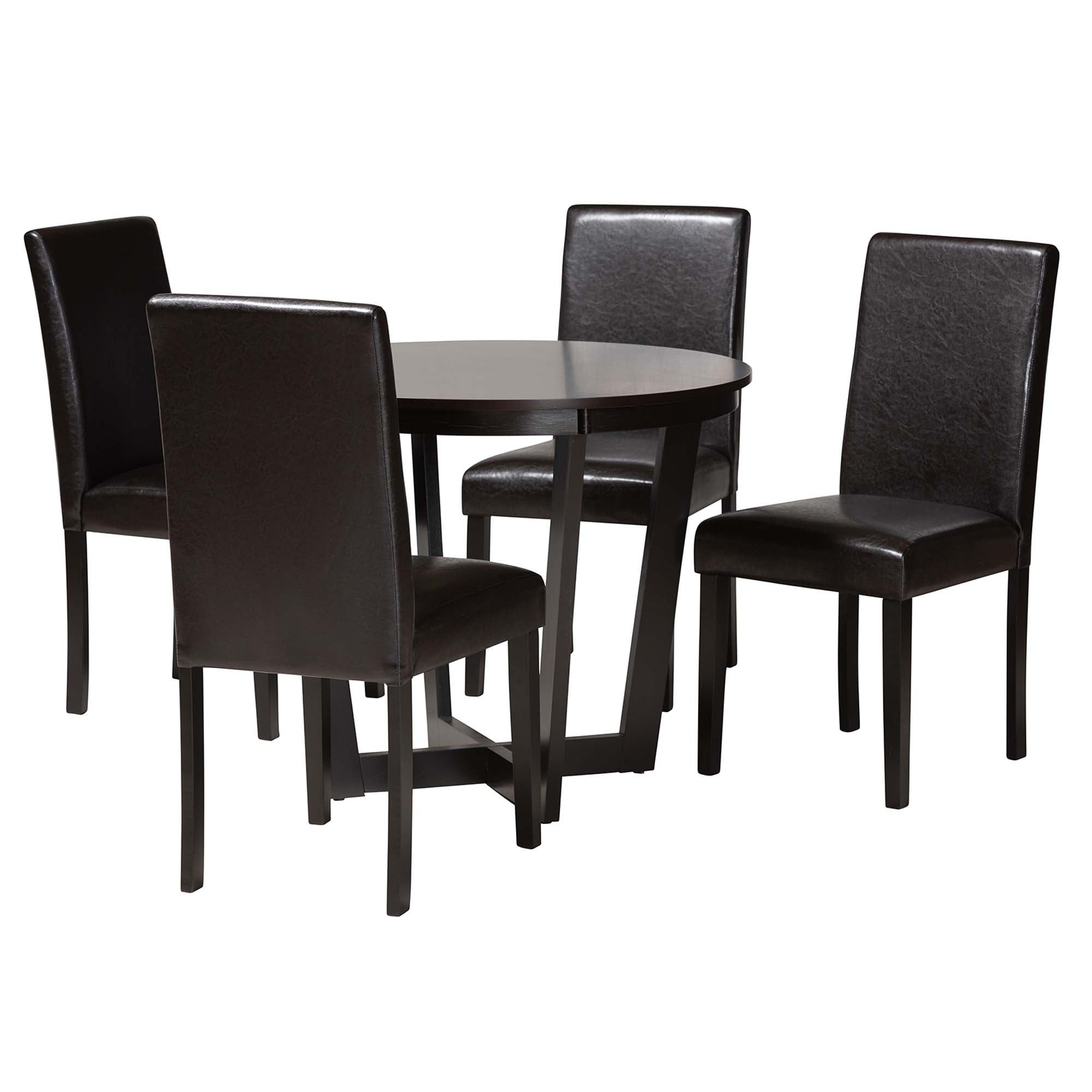 Baxton Studio Bruna Modern Dark Brown Faux Leather And Espresso Brown Finished Wood 5-Piece Dining Set