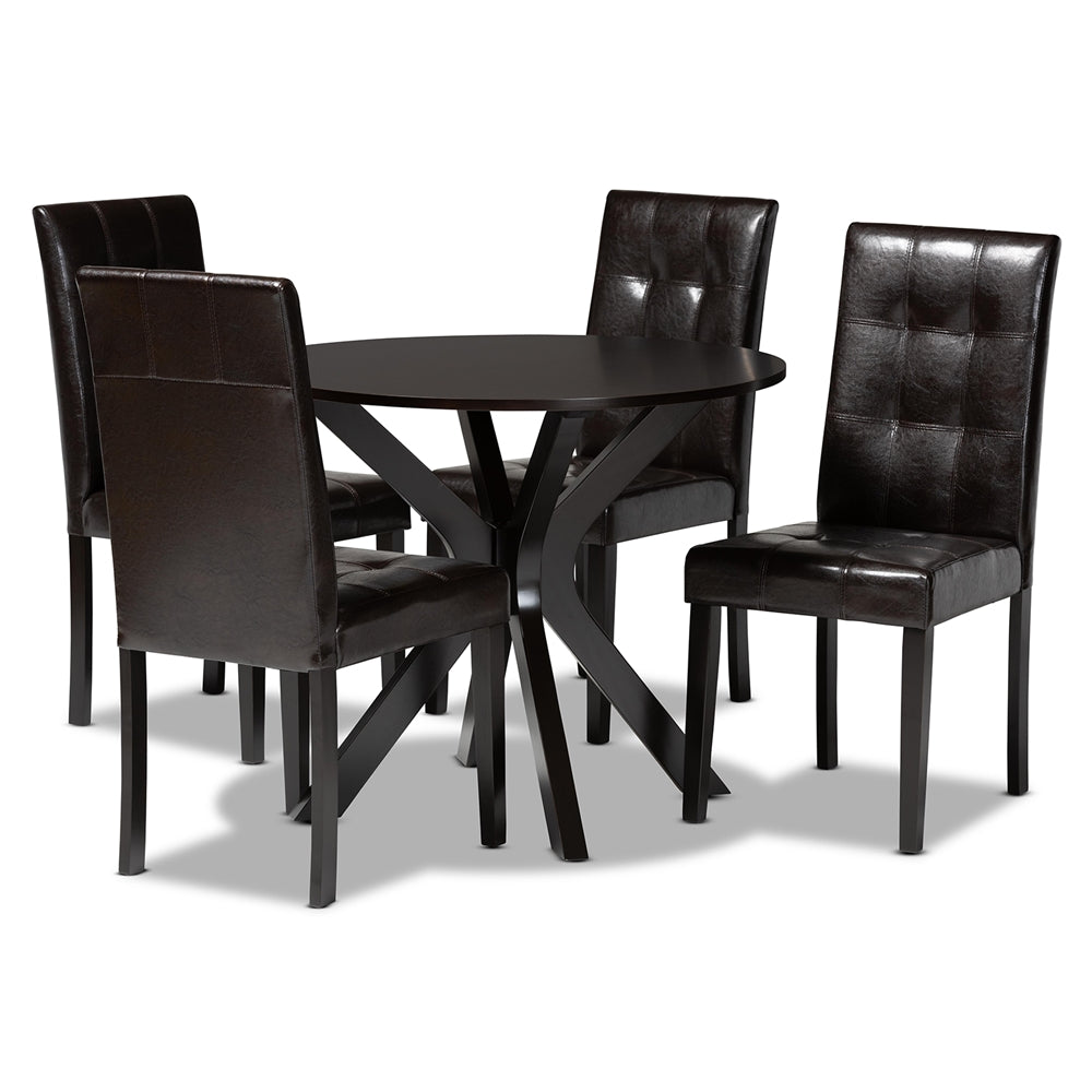 Baxton Studio Marie Modern And Contemporary Dark Brown Faux Leather Upholstered And Dark Brown Finished Wood 5-Piece Dining Set