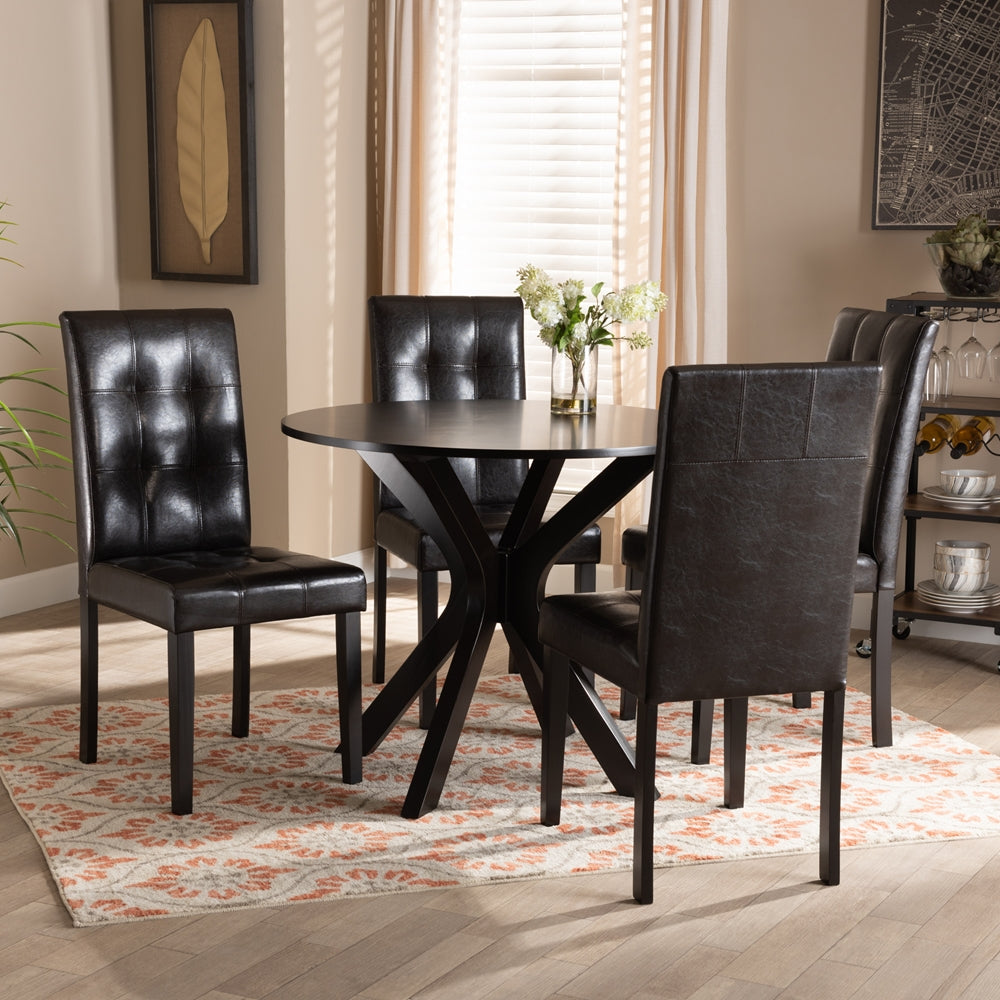 Baxton Studio Marie Modern And Contemporary Dark Brown Faux Leather Upholstered And Dark Brown Finished Wood 5-Piece Dining Set