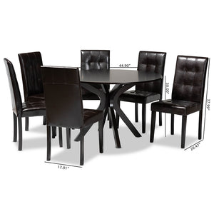 Baxton Studio Marie Modern And Contemporary Dark Brown Faux Leather Upholstered And Dark Brown Finished Wood 7-Piece Dining Set