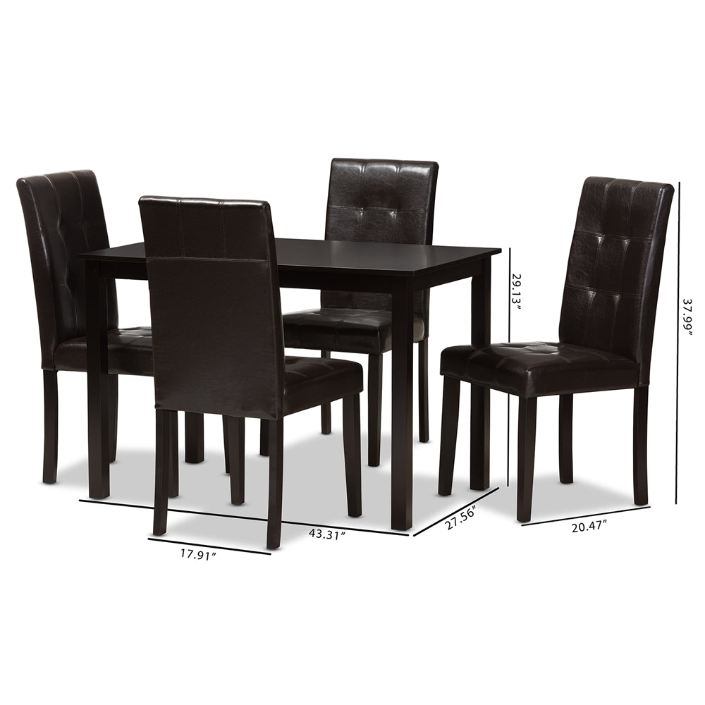 Baxton Studio Avery Modern And Contemporary Dark Brown Faux Leather Upholstered 5-Piece Dining Set