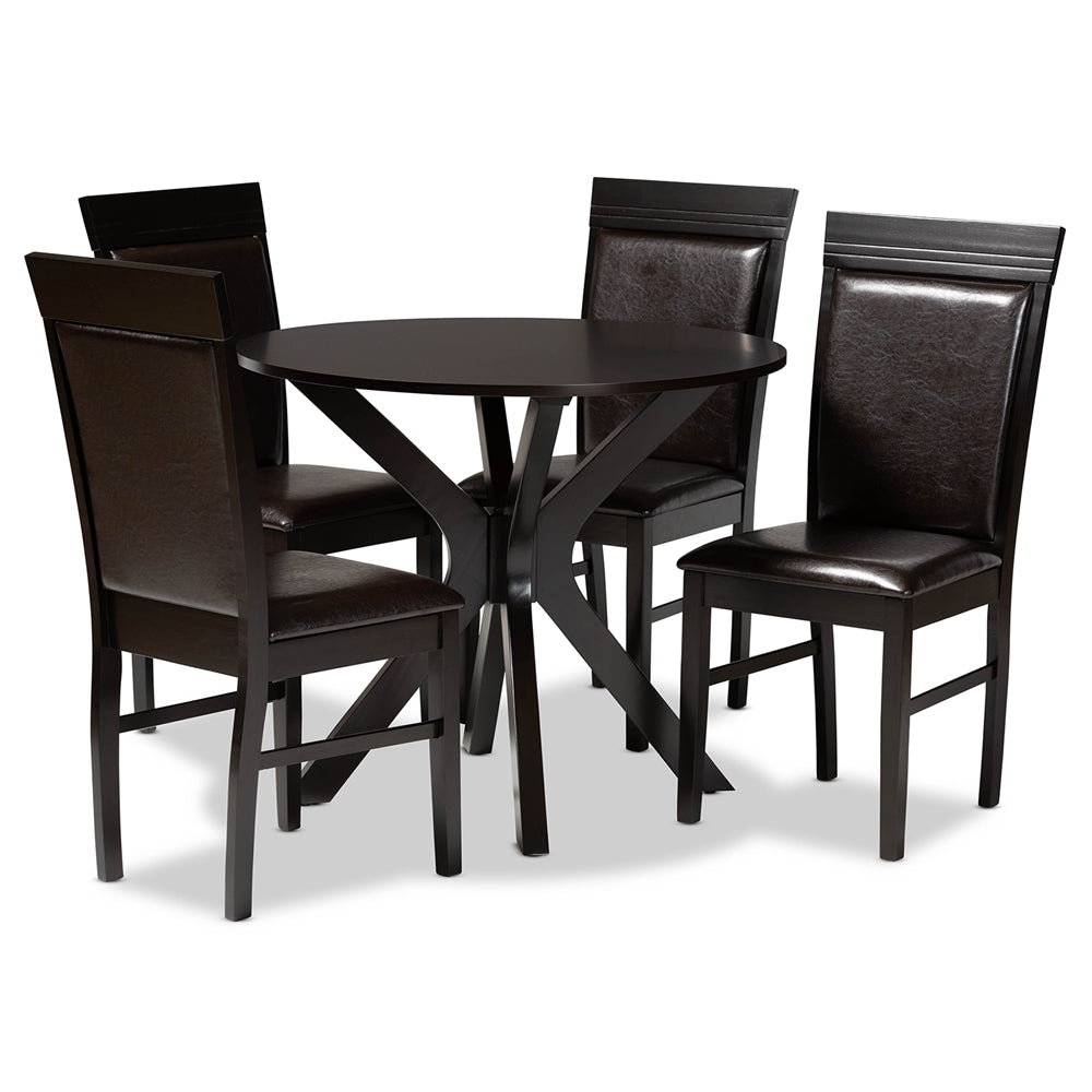 Baxton Studio Jeane Modern And Contemporary Dark Brown Faux Leather Upholstered And Dark Brown Finished Wood 5-Piece Dining Set