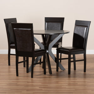 Baxton Studio Jeane Modern And Contemporary Dark Brown Faux Leather Upholstered And Dark Brown Finished Wood 5-Piece Dining Set